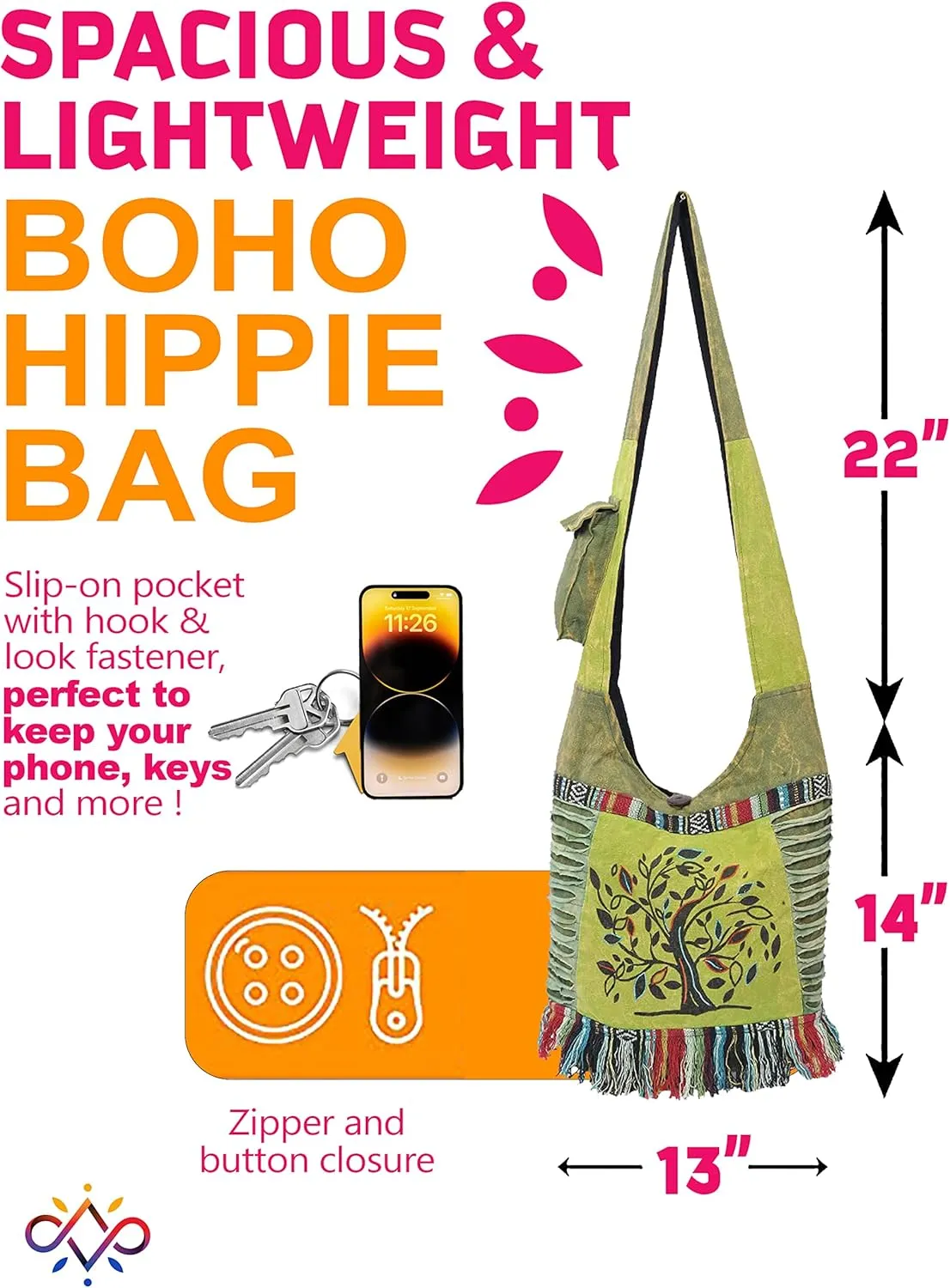 THE COLLECTION ROYAL Hobo Crossbody Bags for Women, Boho Purse, Boho Bag | Hippie Bag, Indie Tote Bag, Cloth Purse for Women