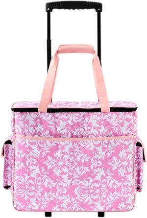 The Lakeside Collection Rolling Sewing Machine Totes - Pink Damask