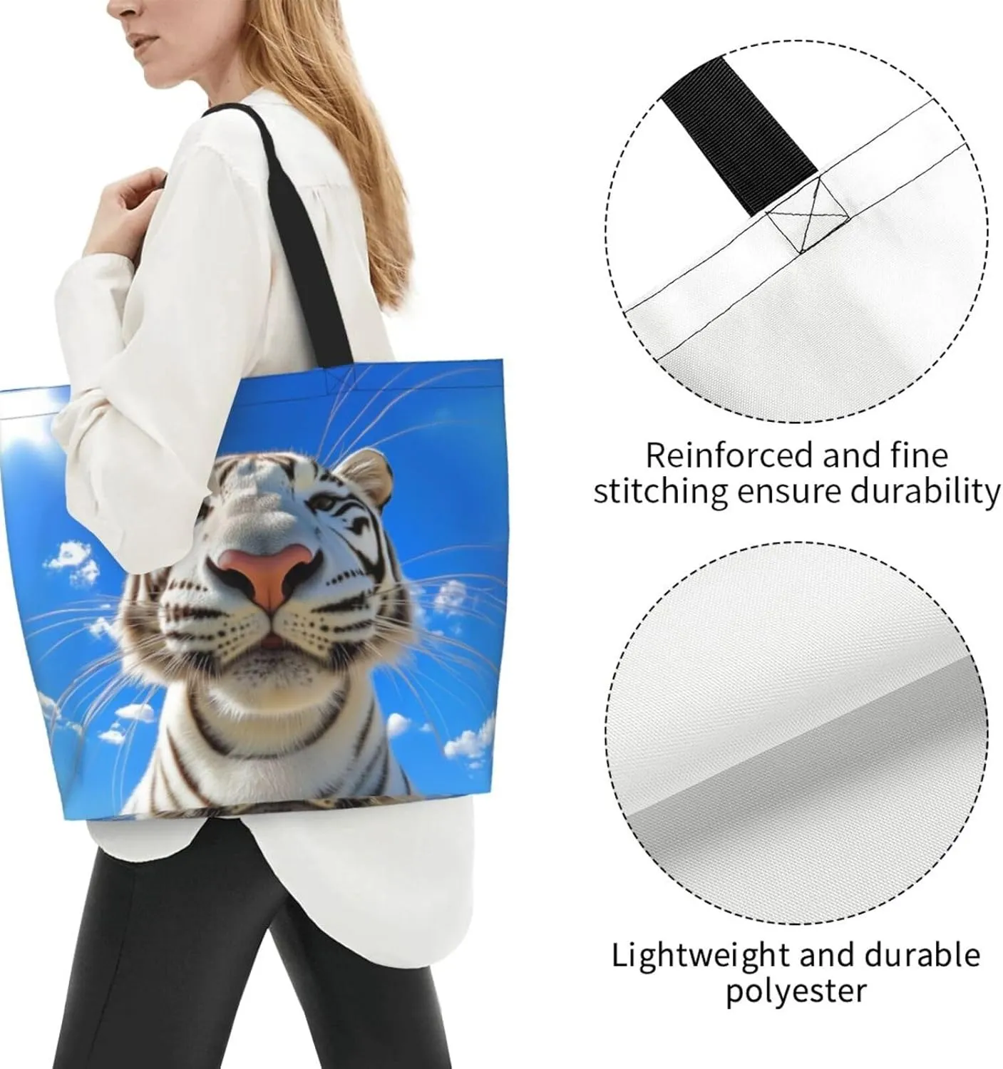 tigar tie dye print Reusable Shoulder Bags Large Casual Tote Bag Shopping Grocery grocery bag