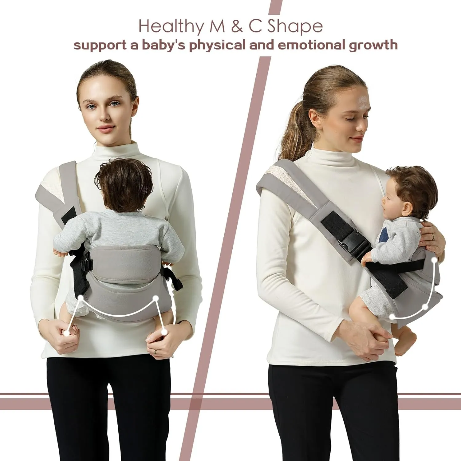 Toddler Sling Carrier, Toddler Carrier Sling Easy to Use, Baby Sling Hip Carriers with Backrest, Grey