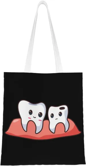 Tooth Decay and Gums Tote Bag for Women Canvas Shopping Bags Reusable Large Capacity Casual Shoulder Handbags Grocery Bags DIY Gift Bags