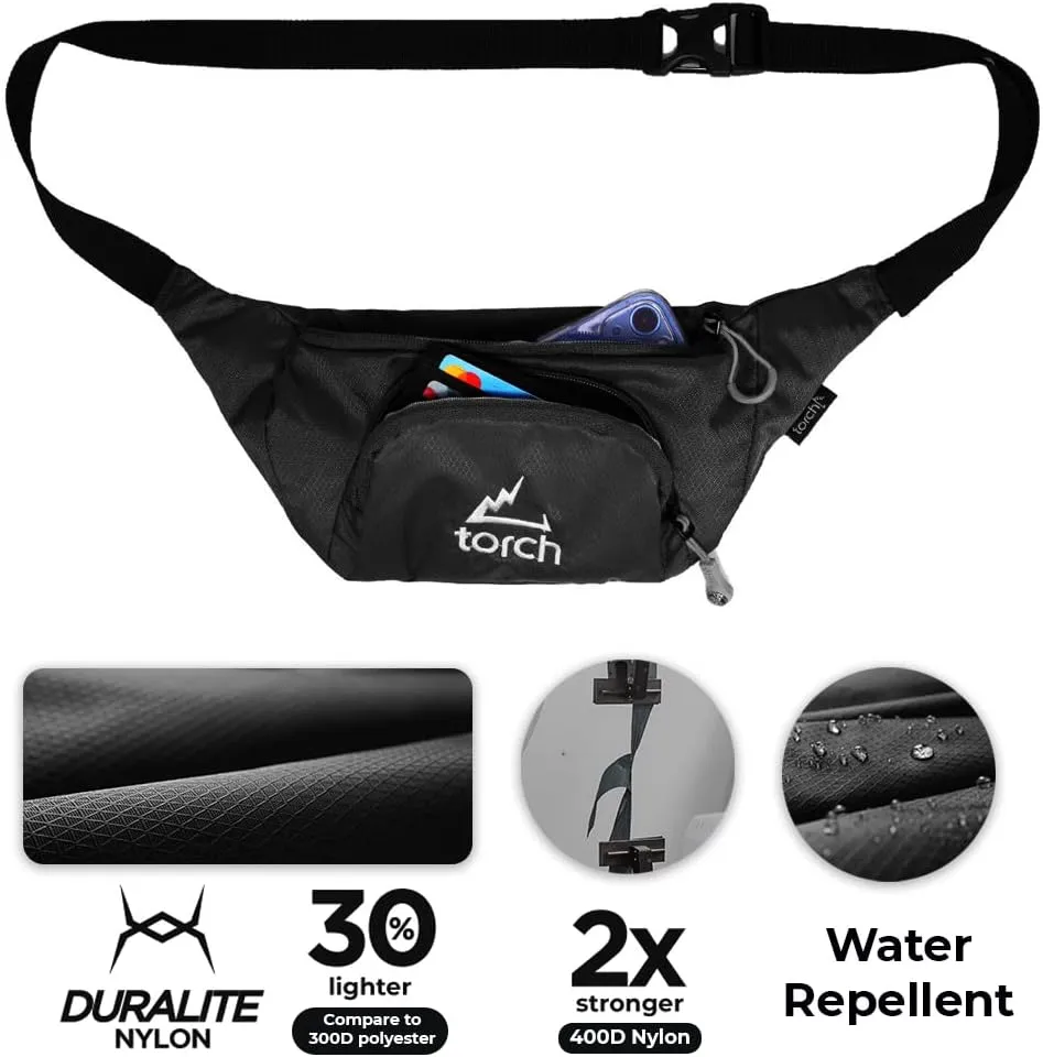 TORCH Mens Fanny Pack - Hip Pack For Men Women with Compass Survival, Small Crossbody Fanny Packs for Walking, Biking, Outdoor, Workout - Vallejo (Black)