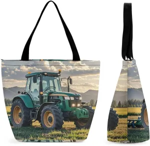 Tote Bag for Women Shoulder Tote Purse Reusable Grocery Bag Tractor Agriculture Tranquil Aesthetic Shopping Bags