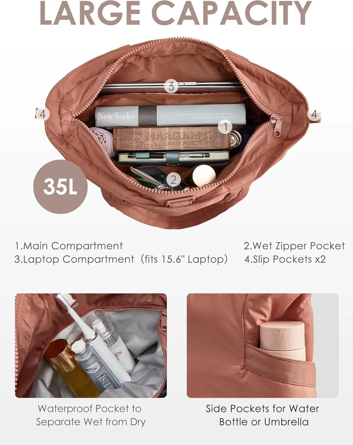 Tote Bag for Women,Puffer Work Bags with Zipper Compartments, Expandable Handbag for Travel Work Sport