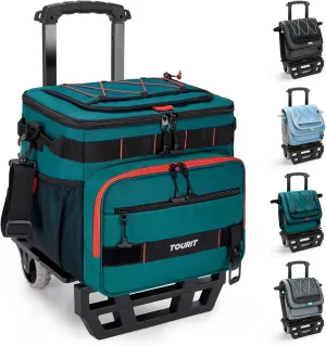 TOURIT Collapsible 48-Can Leak-Proof Insulated Rolling Cooler with All-Terrain Cart, Upgraded Fixtures and New Wheels Suitable for Beach, Picnic, Shopping