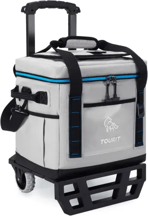 TOURIT Portable 50-Can Collapsible Rolling Soft Cooler with 29L Space & Reinforced All-Terrain Cart with Wheels Easy Transportation, Large Leakproof Travel Beach Ice Chest for Grocery Shopping