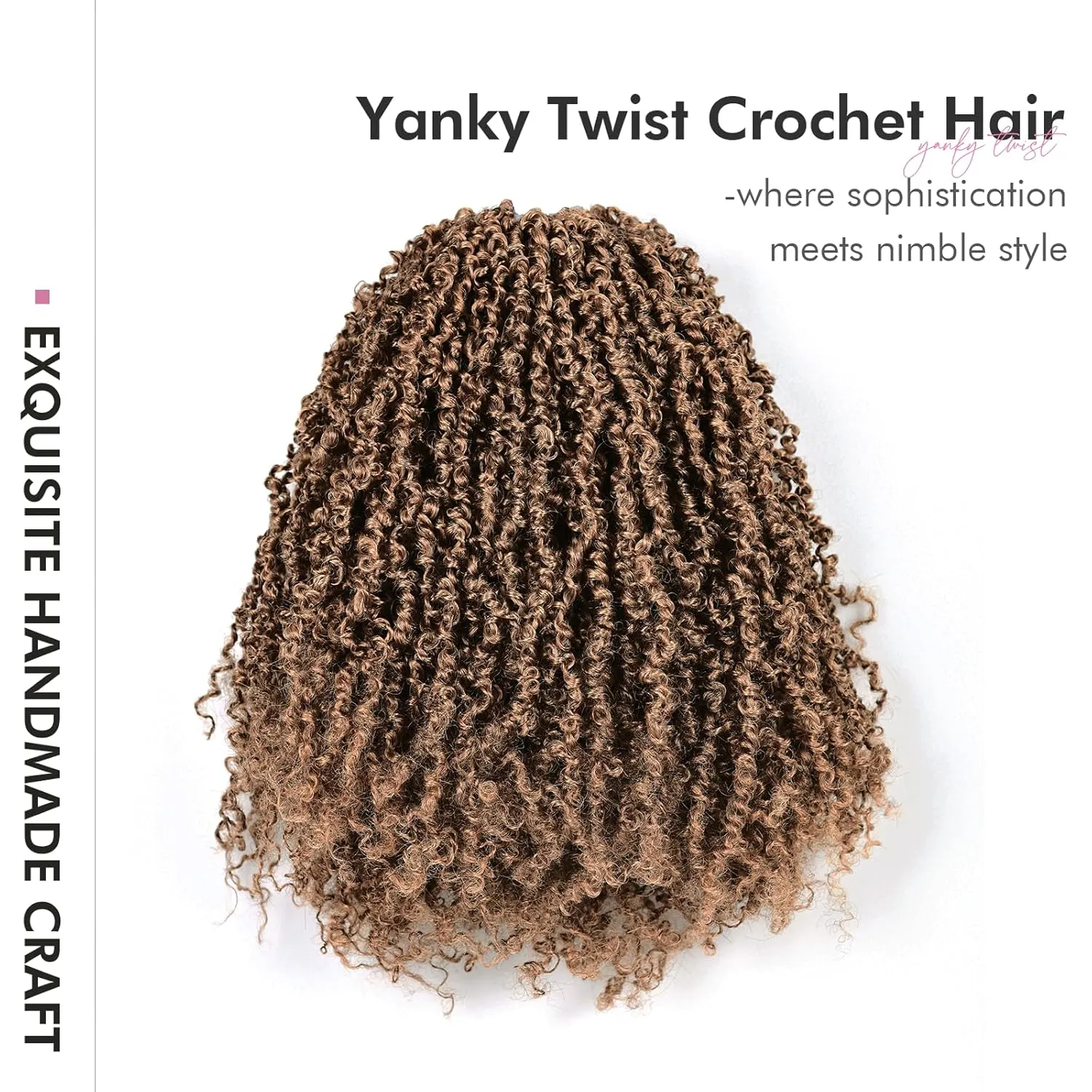 Toyotress Yanky Twist Crochet Hair - 14 Inch 8 Packs (30 Strands/Pcs) Fluffy Spring Mini Twist Passion Twist, Brown Highlight 3 Tones Pre-Looped Crochet Braids Braiding Hair (14 Inch, F4/30/27-8P)