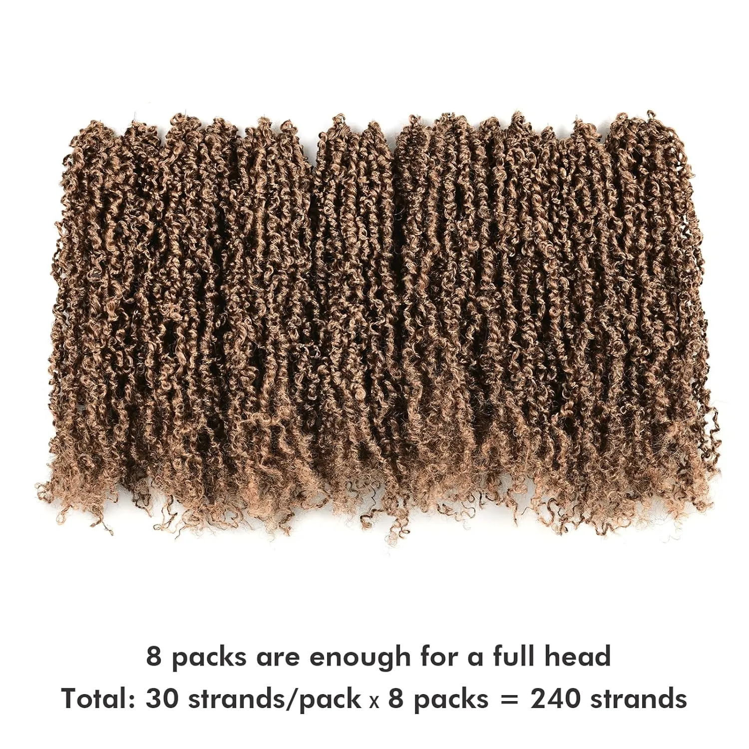 Toyotress Yanky Twist Crochet Hair - 14 Inch 8 Packs (30 Strands/Pcs) Fluffy Spring Mini Twist Passion Twist, Brown Highlight 3 Tones Pre-Looped Crochet Braids Braiding Hair (14 Inch, F4/30/27-8P)