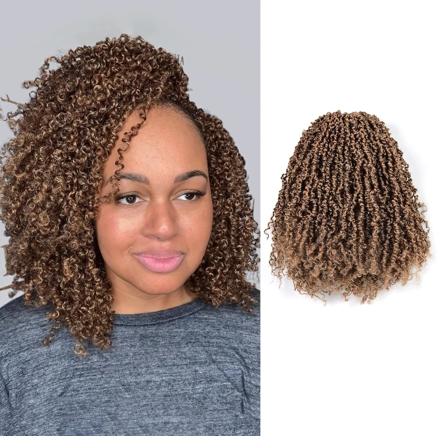 Toyotress Yanky Twist Crochet Hair - 14 Inch 8 Packs (30 Strands/Pcs) Fluffy Spring Mini Twist Passion Twist, Brown Highlight 3 Tones Pre-Looped Crochet Braids Braiding Hair (14 Inch, F4/30/27-8P)