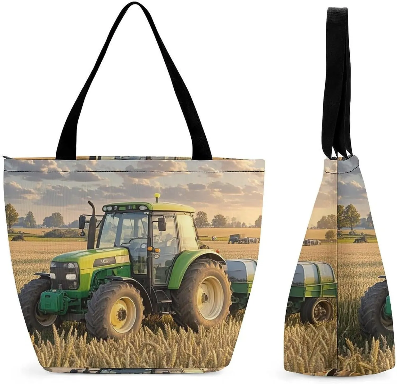 Tractor Farm Wheat Harvest Tote Bag Shoulder Shopping Bag Reusable Grocery Bag for Travel Work Friendship Gift
