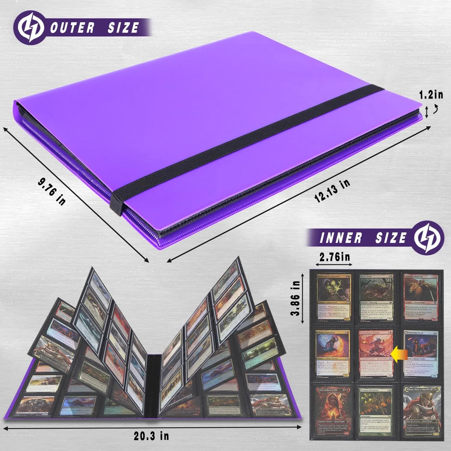 Trading Card Binder 360 Pockets - Side Loading Waterproof Card Album for MTG, TCG, Sports Cards -9-Pocket Durable Pages with Sleeves - Collector Gift (Purple)