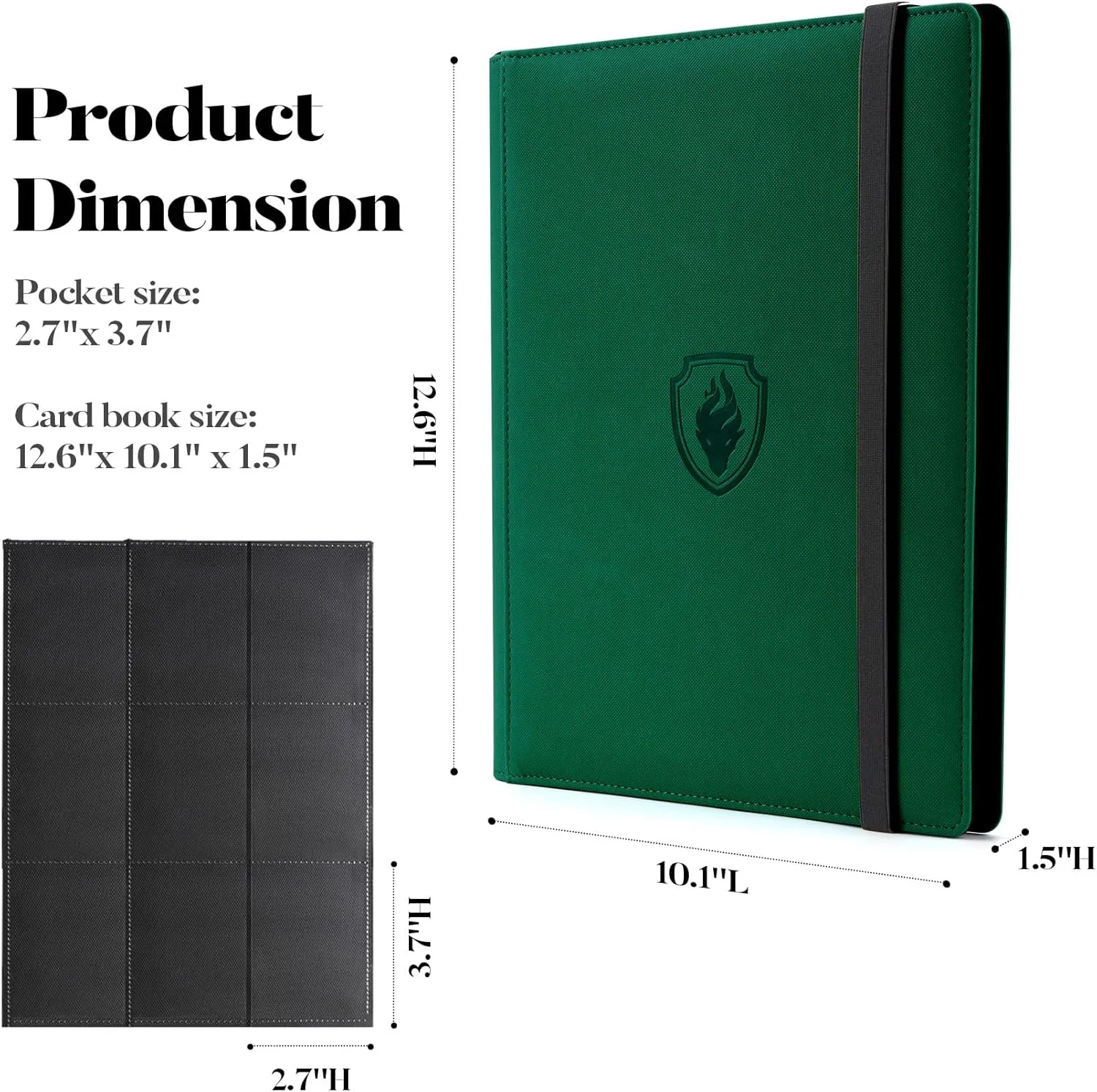Trading Card Binder 9 Pocket, Fabmaker PU Cover Card Collection Binder for 360 Cards, Premium Card Book, Sturdy Card Holder Folders, Card Album for YuGiOh, MTG, TCG, Game & Sports Cards, Dark Green