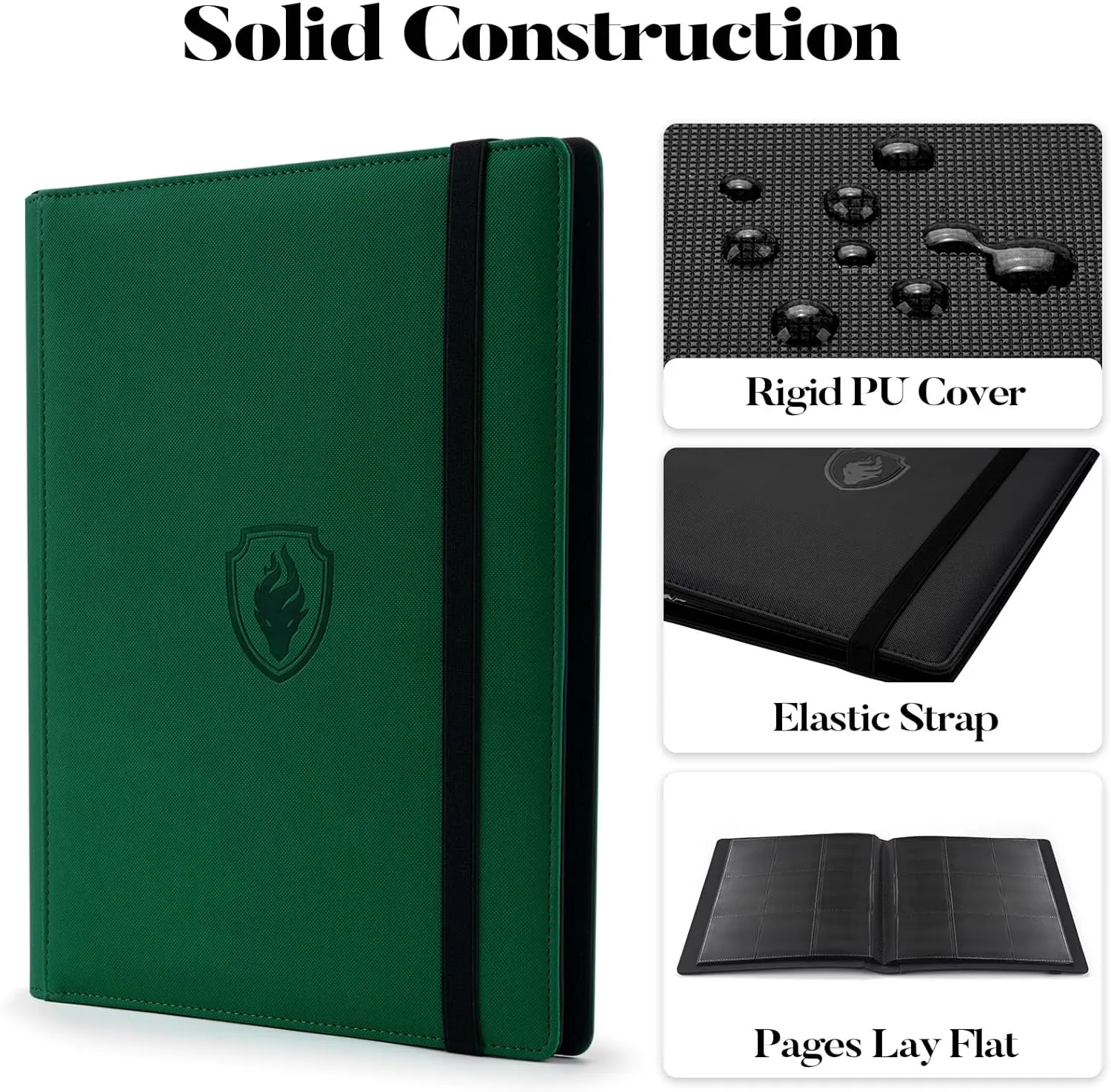Trading Card Binder 9 Pocket, Fabmaker PU Cover Card Collection Binder for 360 Cards, Premium Card Book, Sturdy Card Holder Folders, Card Album for YuGiOh, MTG, TCG, Game & Sports Cards, Dark Green