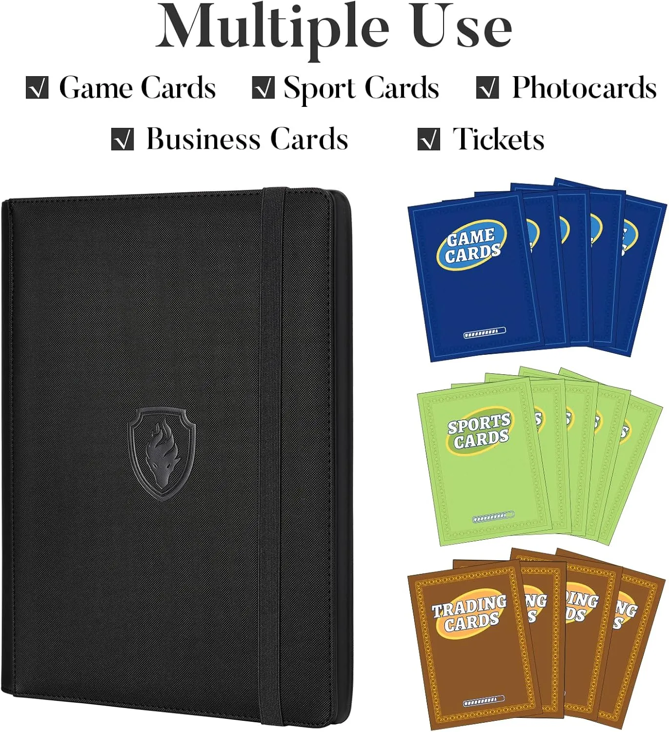 Trading Card Binder 9 Pocket, Fabmaker PU Cover Card Collection Binder for 360 Cards, Premium Card Book, Sturdy Card Holder Folders, Card Album for YuGiOh, MTG, TCG, Game Cards & Sports Cards, Black