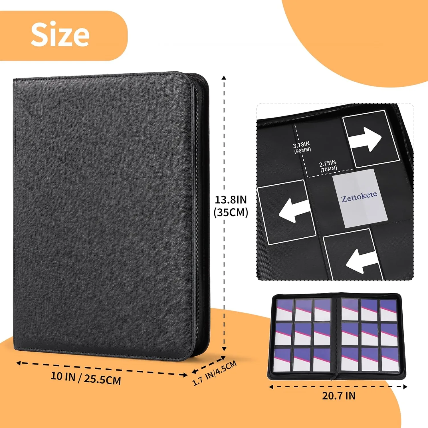 Trading Card Binder 9 Pocket, TCG Binder with 360 Side Loading Pockets, Trading Card Holder Album Fit for MTG, Yugioh, Baseball, Football Sports Cards, Black