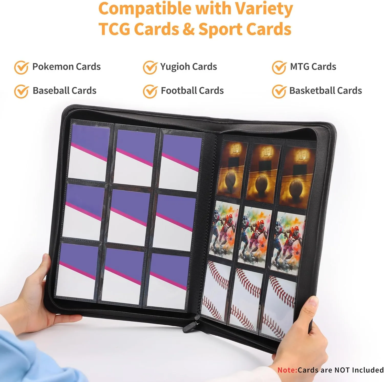 Trading Card Binder 9 Pocket, TCG Binder with 360 Side Loading Pockets, Trading Card Holder Album Fit for MTG, Yugioh, Baseball, Football Sports Cards, Black