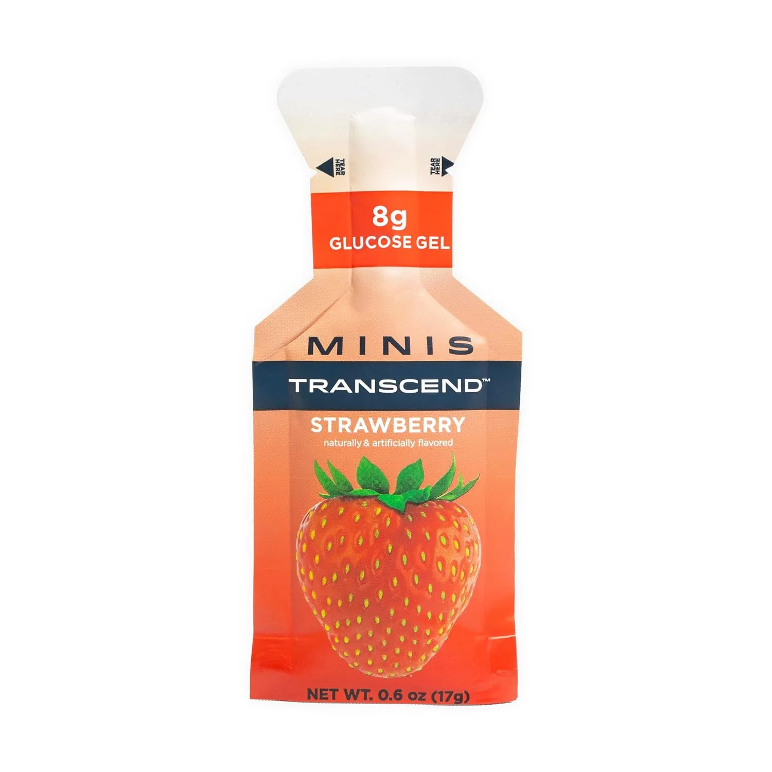 Transcend Foods Mini Strawberry Gel (.6 oz, Pack of 24) Fast-Acting Carb Gel Strawberry Flavor – Travel Size, Caffeine Free, Gluten Free