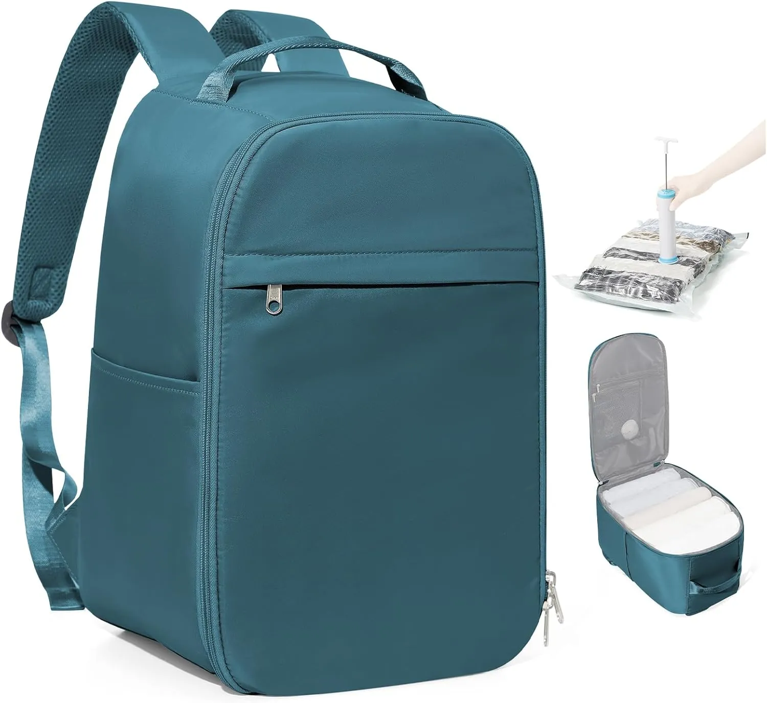 Travel Backpack for Women Men,Personal Item Backpack, Vacuum Storage Bags with Hand Pump,Airline Approved Backpack Hiking Business,20L,Peacock Blue
