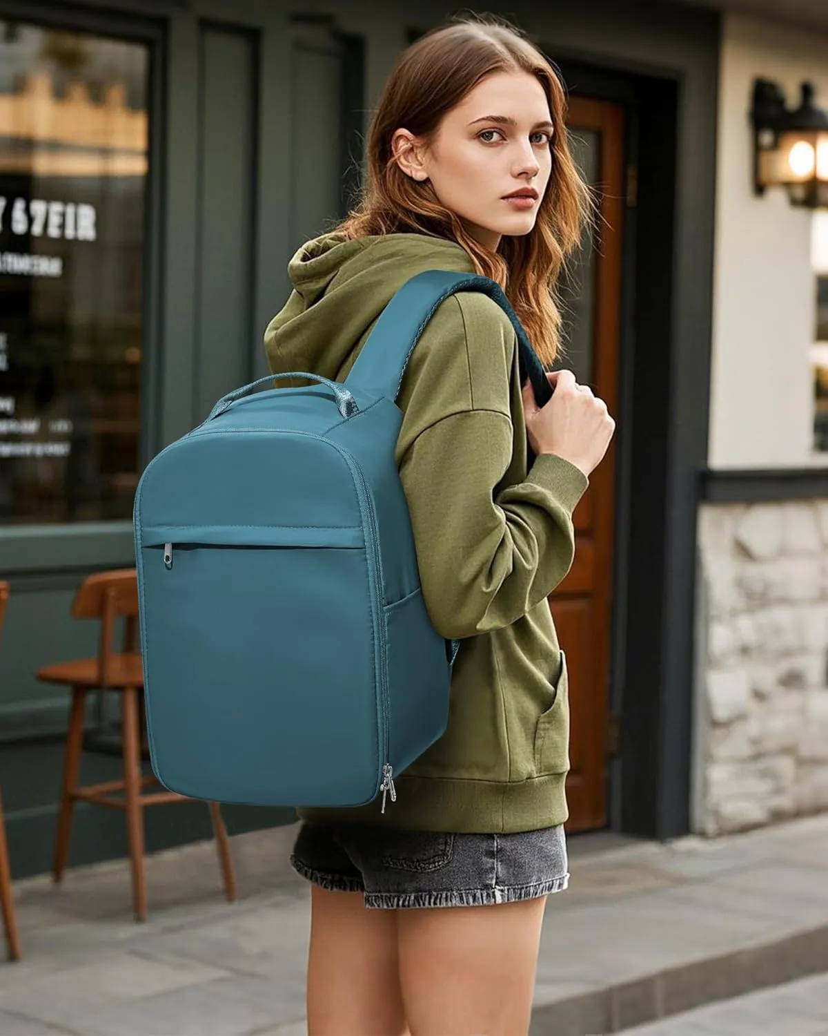 Travel Backpack for Women Men,Personal Item Backpack, Vacuum Storage Bags with Hand Pump,Airline Approved Backpack Hiking Business,20L,Peacock Blue