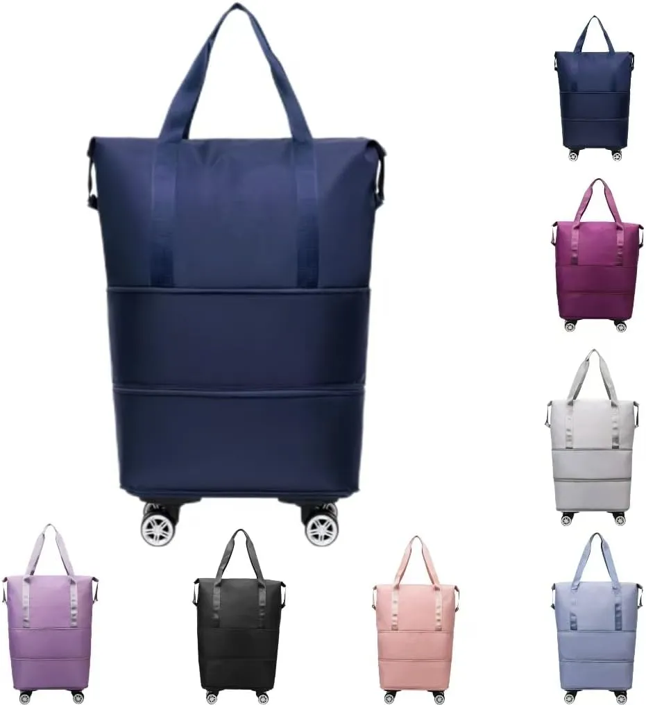 Travel Bag with Wheels,Large Capacity Travel Bag - Universal Wheel Removable,Portable Bag for Men And Women,Simple,Wear-Resistant,Waterproof (Dark Blue)