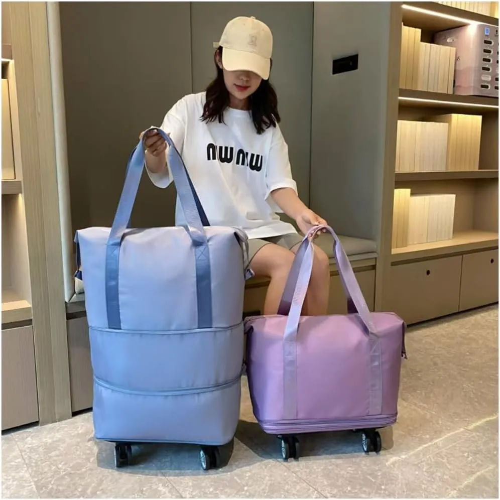 Travel Bag with Wheels,Large Capacity Travel Bag - Universal Wheel Removable,Portable Bag for Men And Women,Simple,Wear-Resistant,Waterproof (Dark Purple)
