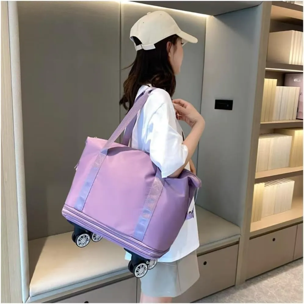Travel Bag with Wheels,Large Capacity Travel Bag - Universal Wheel Removable,Portable Bag for Men And Women,Simple,Wear-Resistant,Waterproof (Dark Purple)