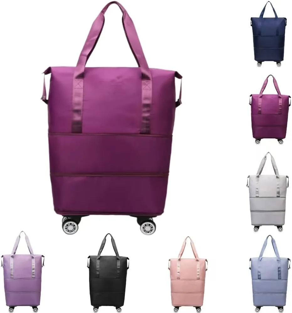 Travel Bag with Wheels,Large Capacity Travel Bag - Universal Wheel Removable,Portable Bag for Men And Women,Simple,Wear-Resistant,Waterproof (Dark Purple)