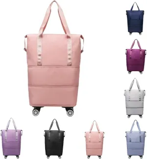 Travel Bag with Wheels,Large Capacity Travel Bag - Universal Wheel Removable,Portable Bag for Men And Women,Simple,Wear-Resistant,Waterproof (Pink)