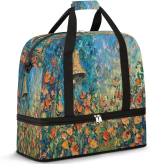 Travel Duffel Bag with Shoe Compartment, Bells Bow Painting Shoulder Weekender Bags for Women, Foldable Waterproof Travel Bag Carry on Bag