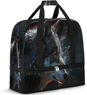 Travel Duffel Bag with Shoe Compartment, Mythical Wolf Smoke Shoulder Weekender Bags for Women, Foldable Waterproof Travel Bag Carry on Bag