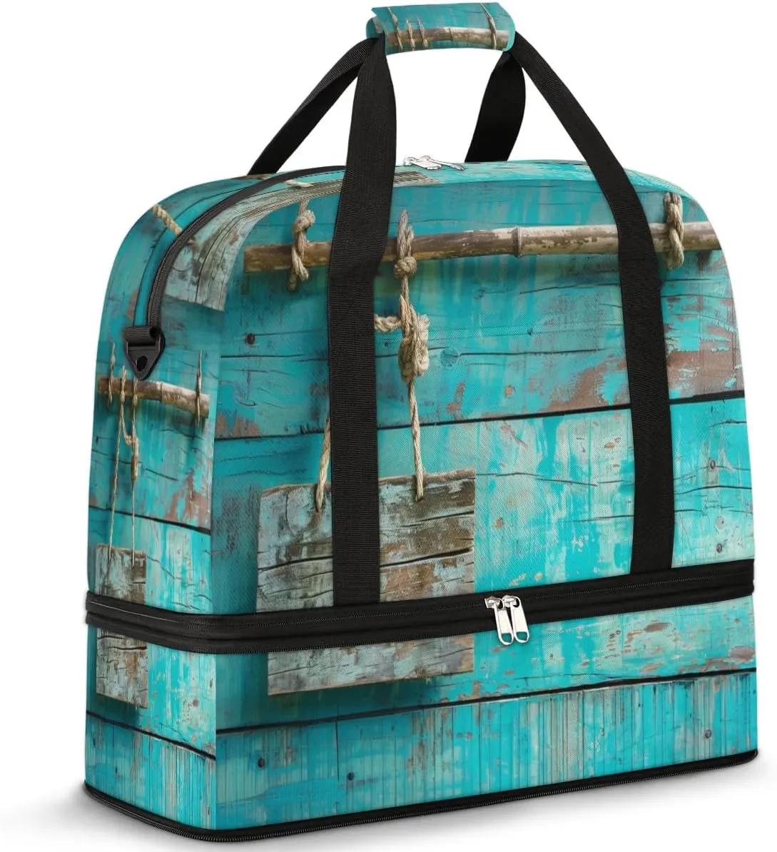 Travel Duffel Bag with Shoe Compartment, Wooden Sign Rope Shoulder Weekender Bags for Women, Foldable Waterproof Travel Bag Carry on Bag