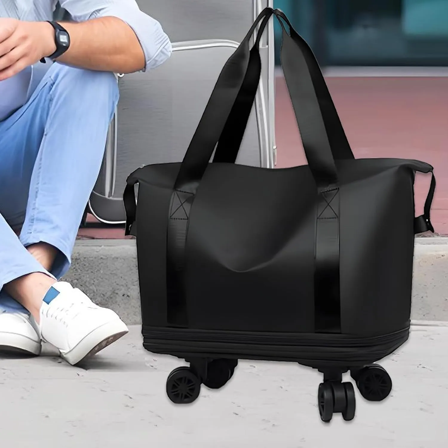 Travel Duffle Bag - Rolling Duffle Bag With Detachable Wheels | Rolling Suitcase Pack For Trip | Foldable Dufflee Bag With Wheels And Handle | Dry Wet Holdall Bags Weekend Overnight Bags For Swimming