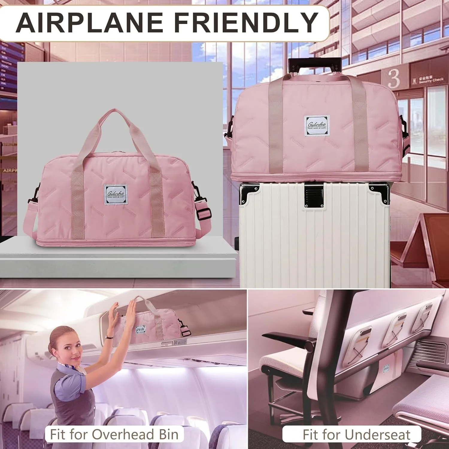 Travel Duffle Bag,Weekender Carry on Overnight Bags for Women Foldable Personal Item Bag Sport Gym Bag for Men with Wet Pocket Toiletry Makeup Bags for Yoga Dance Trips Hospital