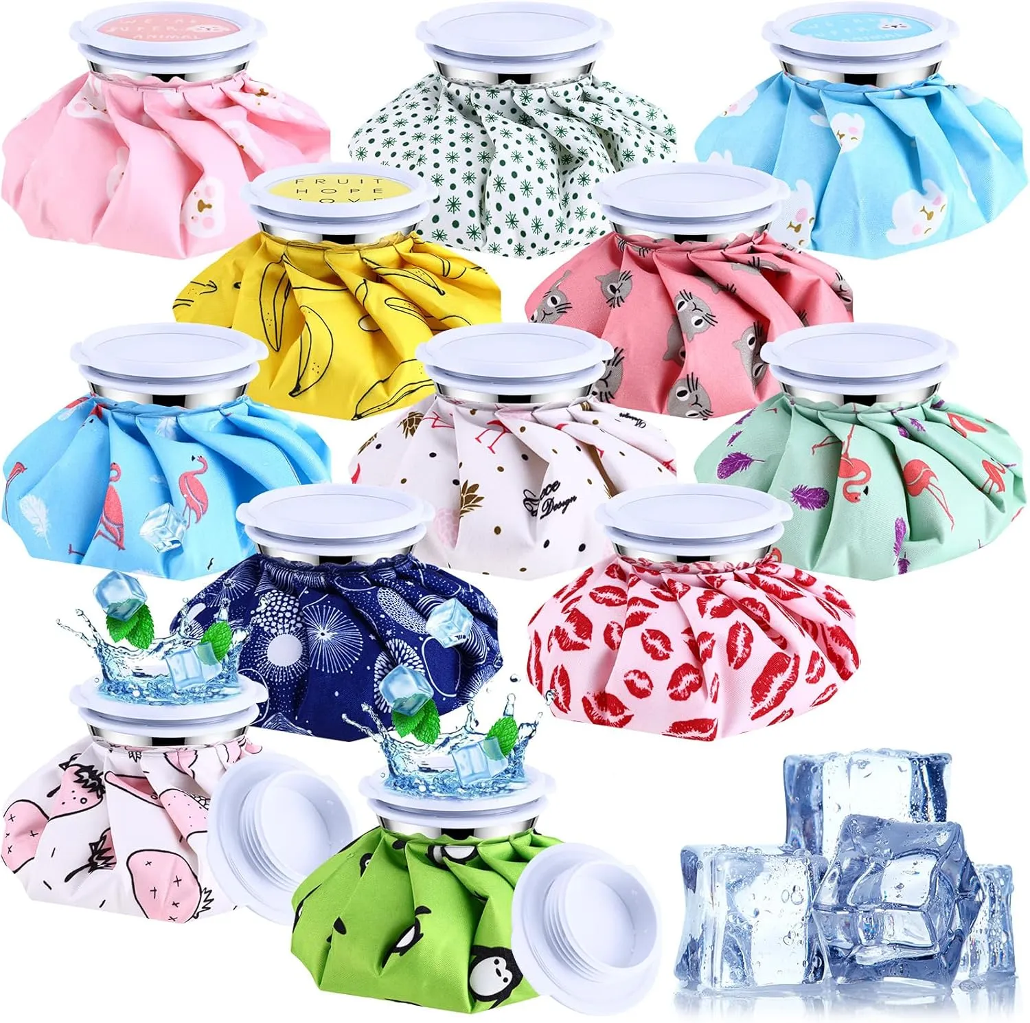 TrelaCo 12 Pieces Reusable Ice Bag for Injuries Refillable Ice Pack for Kids Cold and Hot Mini Small Ice Pack Bulk 6" Screw Top Ice Bag for Head Shoulder Back Neck Knee Pain Relief Kids, 12 Colors