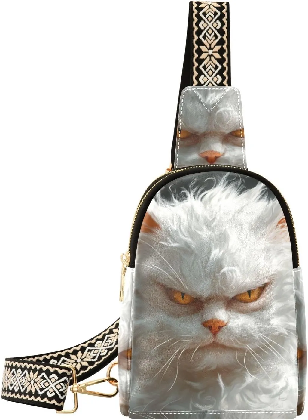 trendy Cartoon Funny Turkish Angora Cats Anger sling bag men cute leather sling bag for for hiking