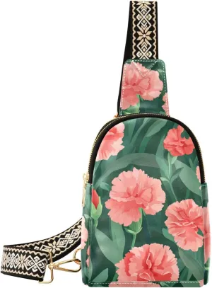 trendy Spain Carnation Beauty Flower sling bag anti-theft black crossbody fanny pack for day pack