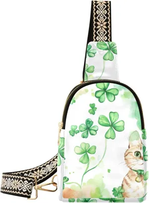 trendy St. Patrick's Cartoon Cat crossbody bag anti-theft small fanny packs for for travel