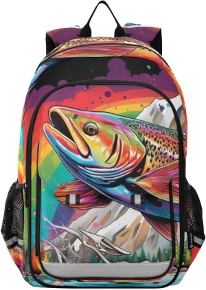 Trout Moutain River Backpack for Women Men Travel Laptop Daypack Shoulder Bag Book Bag Daypack with Reflective Strip 12.9” × 17.7”