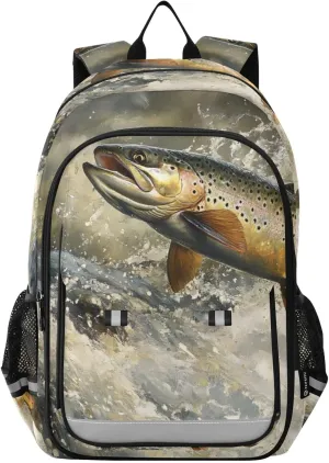 Trout Swim River Backpack for Women Men Travel Laptop Daypack Shoulder Bag Book Bag Daypack with Reflective Strip 12.9” × 17.7”