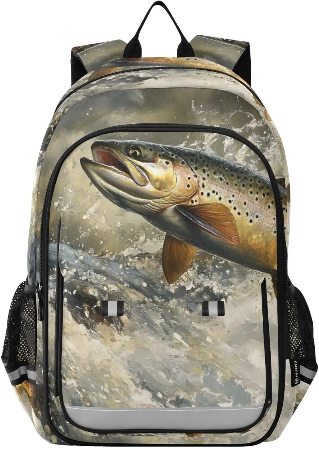 Trout Swim River Backpack for Women Men Travel Laptop Daypack Shoulder Bag Book Bag Daypack with Reflective Strip 12.9” × 17.7”