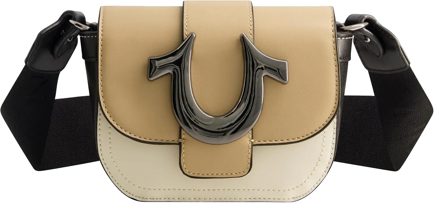 True Religion Women's Crossbody Bag, Mini Flap Adjustable Shoulder Handbag Purse with Horseshoe Logo