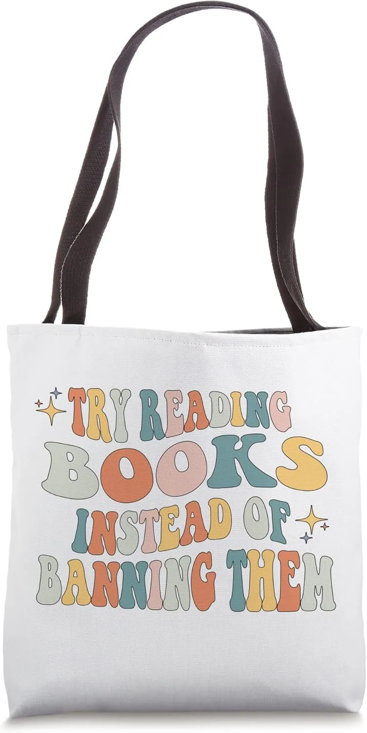 Try Reading Books Instead Of Banning Them Cute Retro Bookish Tote Bag
