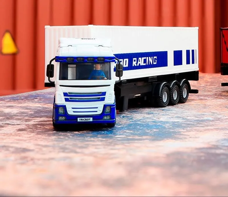 Turbo Racing 1:76 C50 RC Car Semi Truck - 4WD Full Proportional Steering, Remote Control Truck 1/76 Scale RTR Model Vehicle for Adults, White (C50-WHITE)