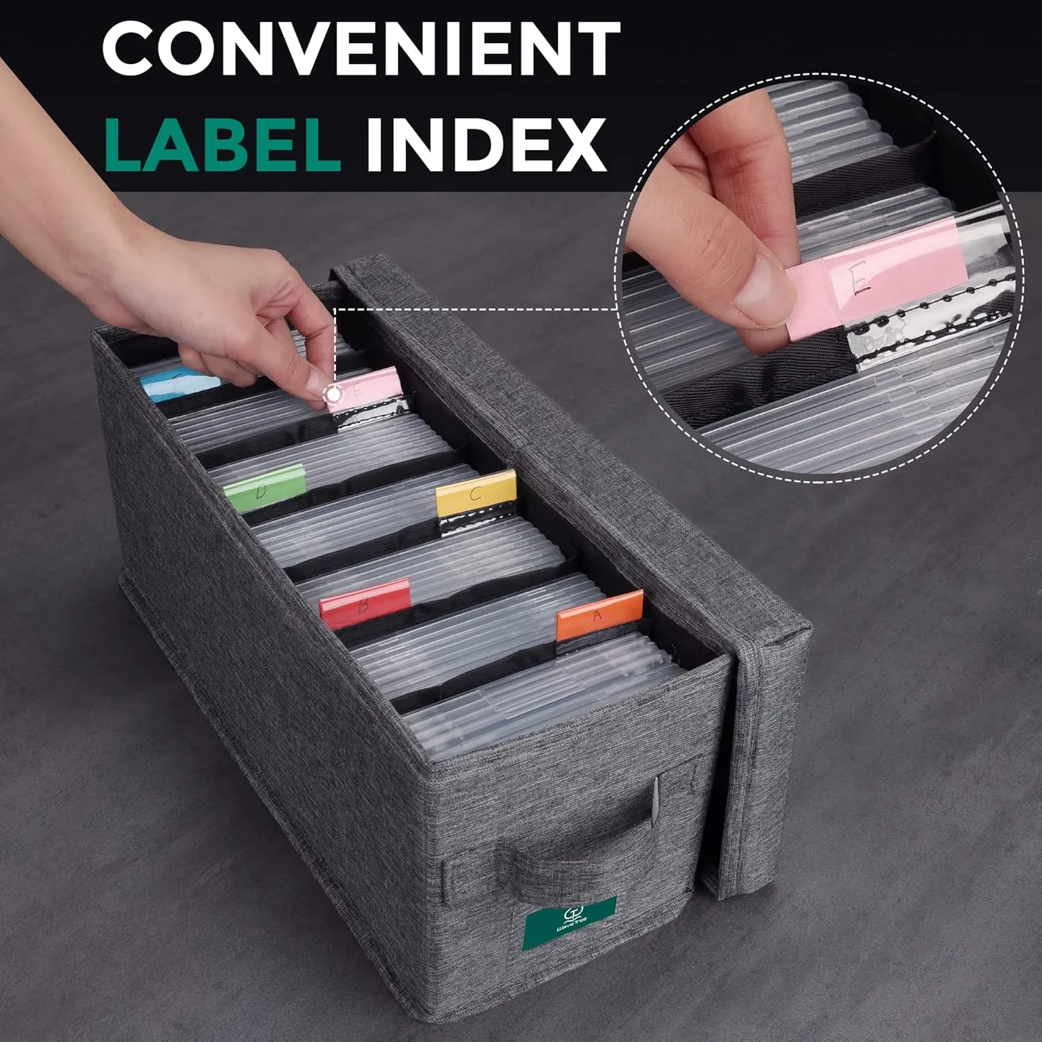 TWAVETREE CD Storage Box with Lid Pack of 2, Practical CD Case Holder Organizer with Index Labels, 14.6 x 5.7 x 6.1 Inches CD Storage Case to Store up to 70 CDs Jewel Cases, and 386 Discs- Grey