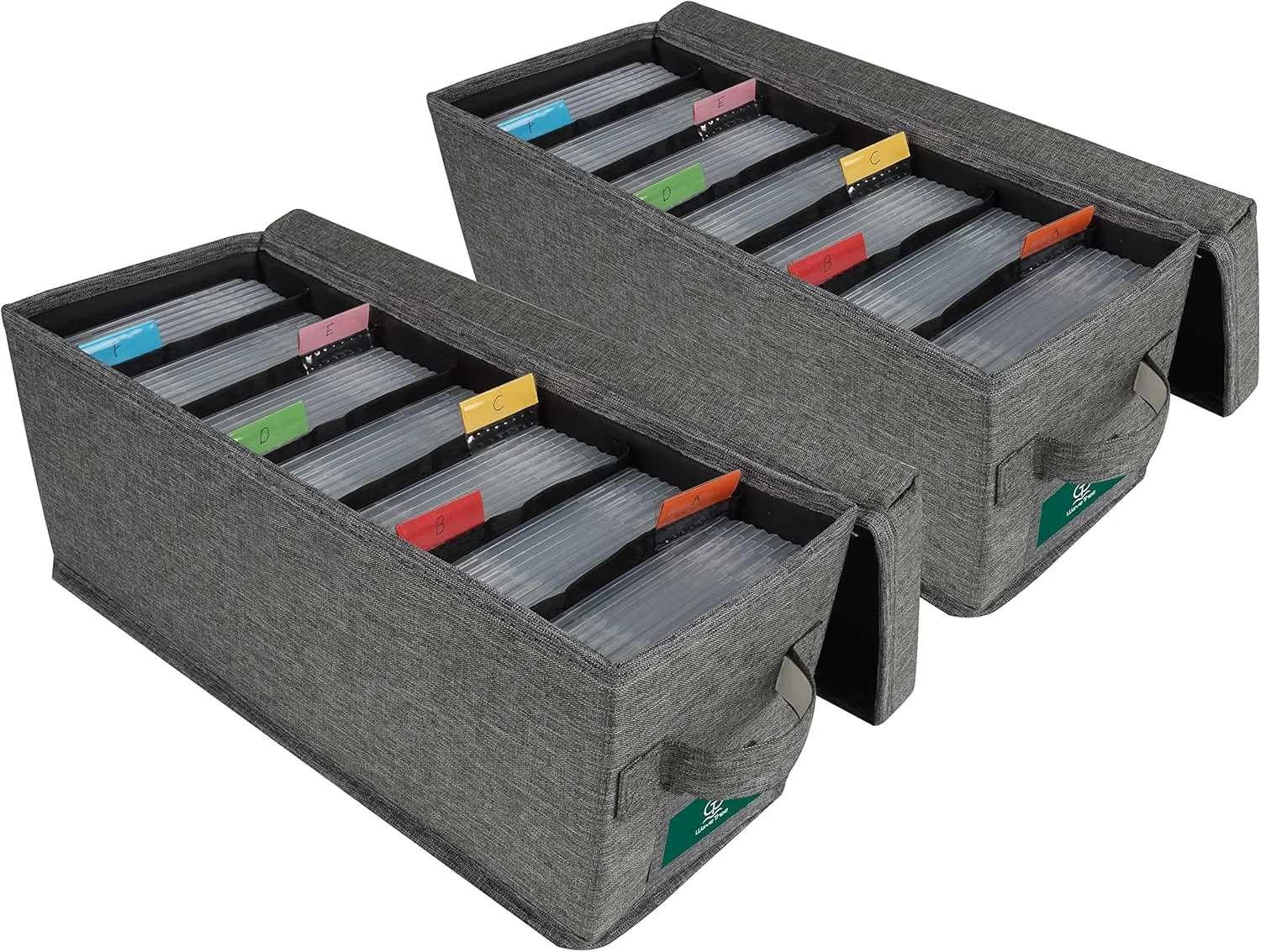 TWAVETREE CD Storage Box with Lid Pack of 2, Practical CD Case Holder Organizer with Index Labels, 14.6 x 5.7 x 6.1 Inches CD Storage Case to Store up to 70 CDs Jewel Cases, and 386 Discs- Grey