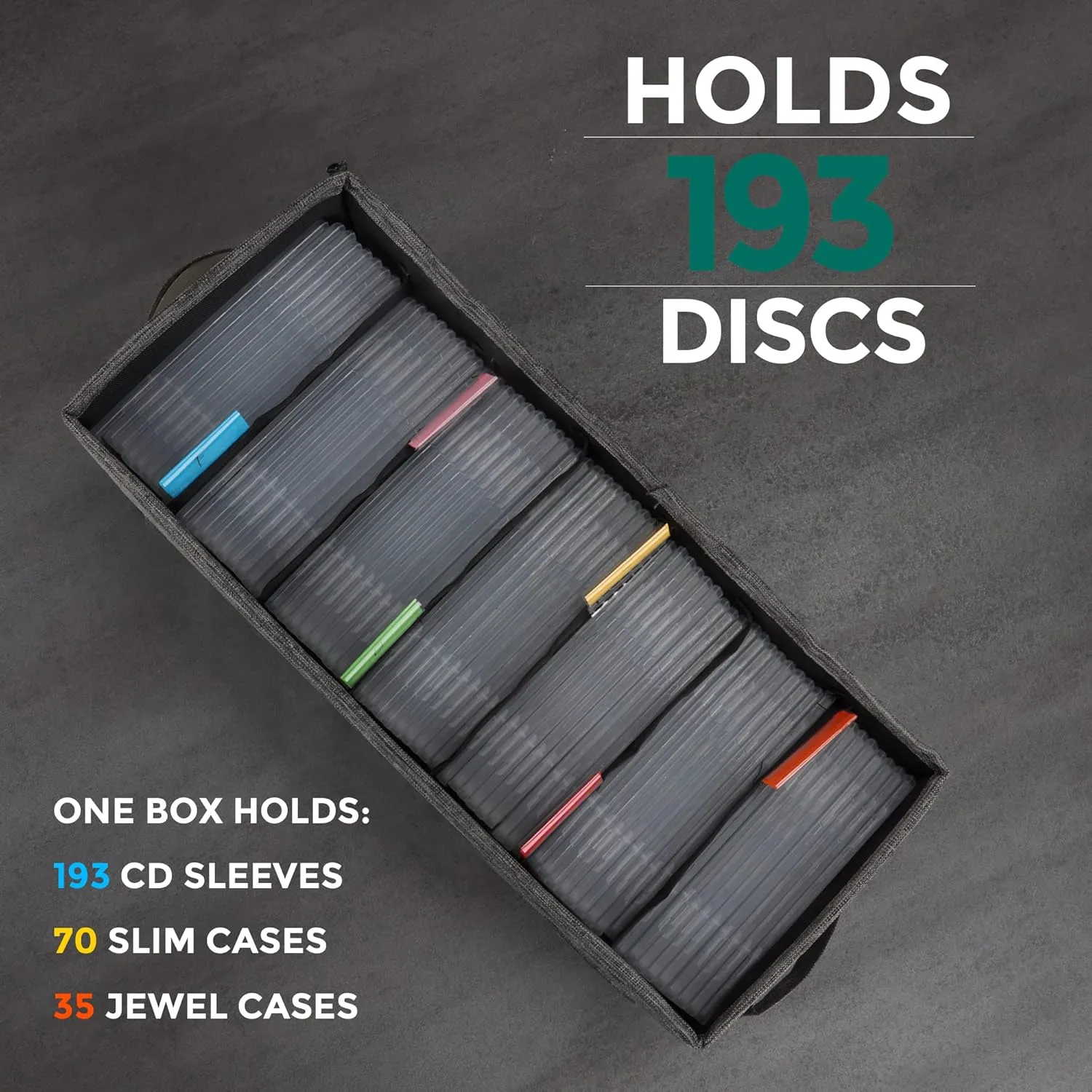 TWAVETREE CD Storage Box with Lid Pack of 2, Practical CD Case Holder Organizer with Index Labels, 14.6 x 5.7 x 6.1 Inches CD Storage Case to Store up to 70 CDs Jewel Cases, and 386 Discs- Grey