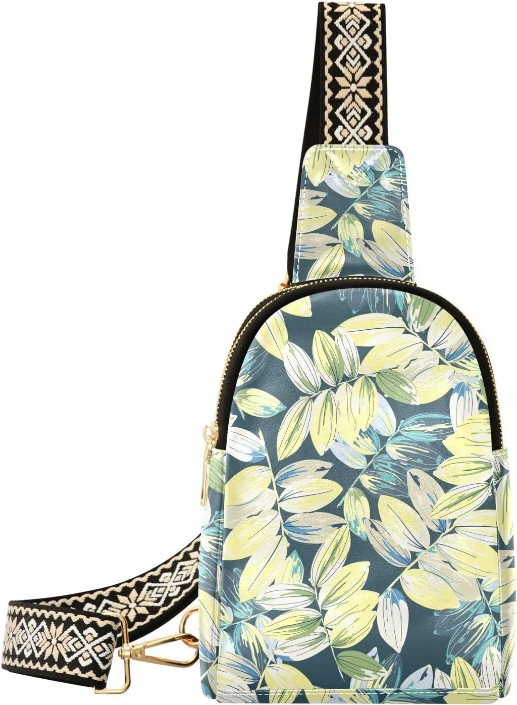 Twigs with Colorful Leaves Sling Bag for Women, Leather Crossbody Bag Purses for Women Anti Theft Sling Bag Fanny Packs