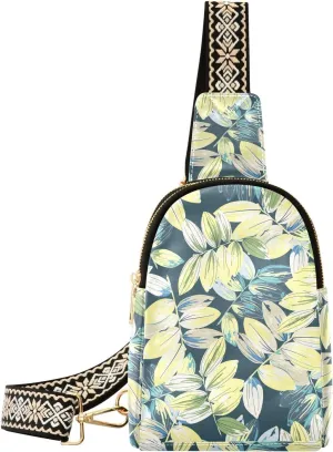Twigs with Colorful Leaves Sling Bag for Women, Leather Crossbody Bag Purses for Women Anti Theft Sling Bag Fanny Packs