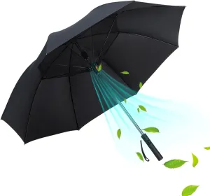 Umbrella with Fan Long Handle Creative Golf Fishing Umbrella Windproof Reinforced Sunny and Rainy UV-Proof Umbrella