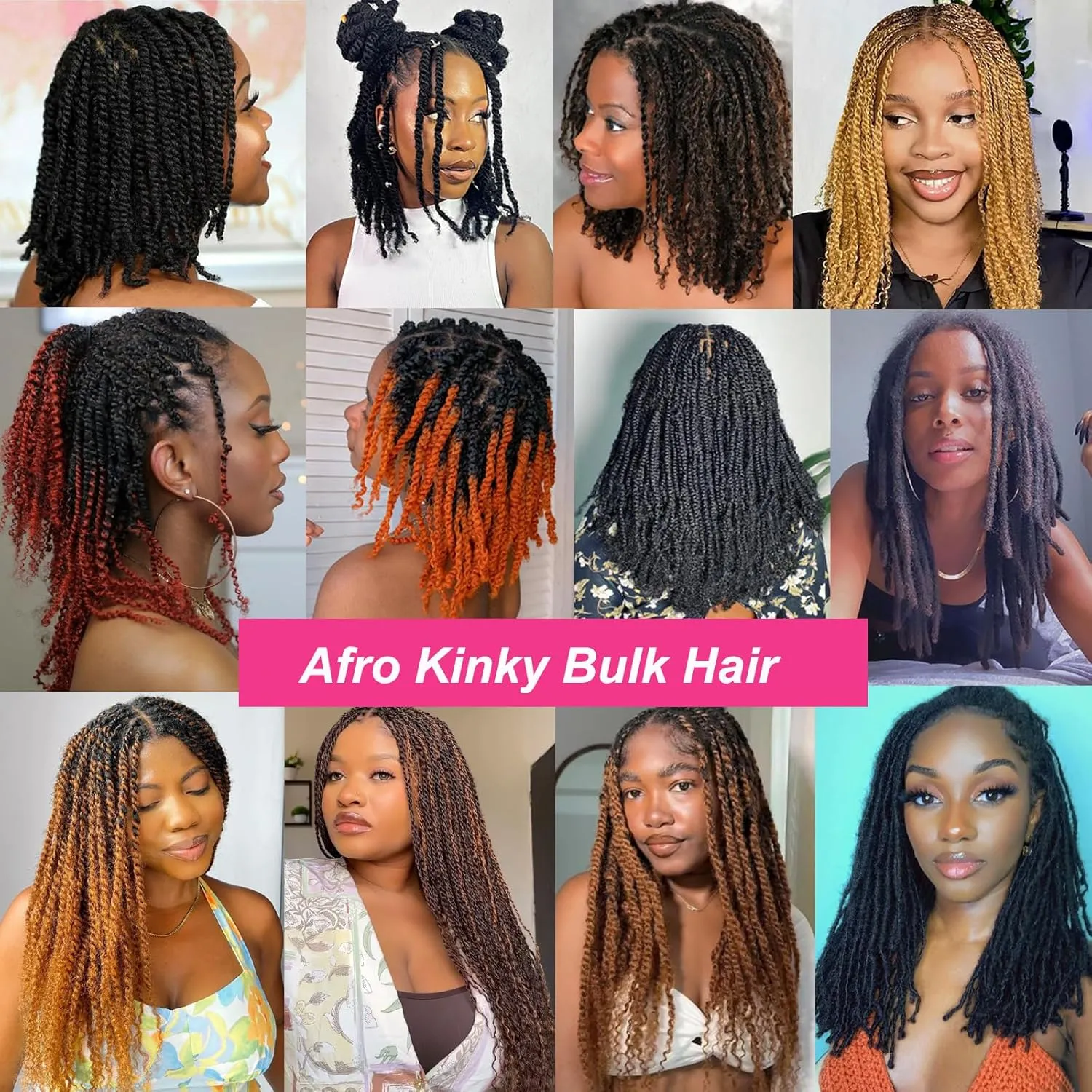 Unionbeauty 3 Pack Afro Kinkys Bulk Human Hair for Mini Micro Twists 100% Human Hair Loc Repair Afro Kinky Braiding Human Hair Kinky Bulk Human Hair 8 Inch Micro Twist Braiding Human Hair 30g/Pack 1B#